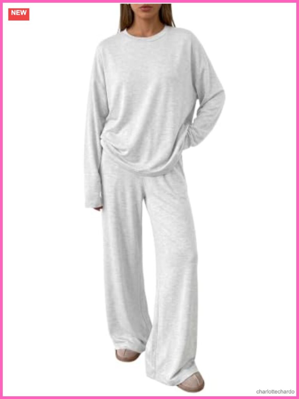 Womens 2 Piece Lounge Set Oversized Top Wide Leg Pants Fall Cozy